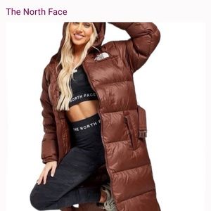 The North Face Nuptse long belted winter coat park brown size medium NWT